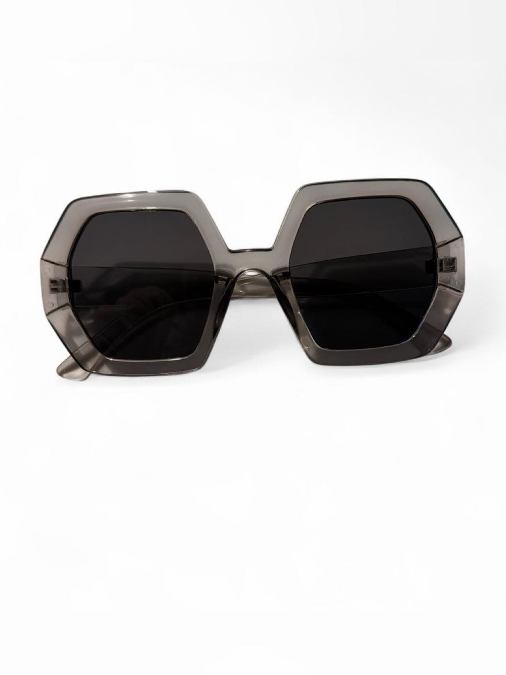 Clear Hexagonal Sunglasses with Dark Lenses